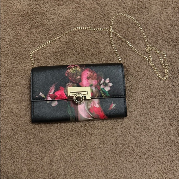 Ted Baker Floral Black Clutch with Gold Chain - Picture 1 of 6
